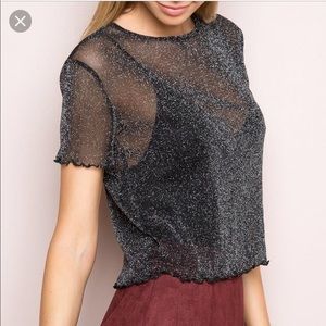 BRANDY MELVILLE BLACK GLITTER MESH TOP